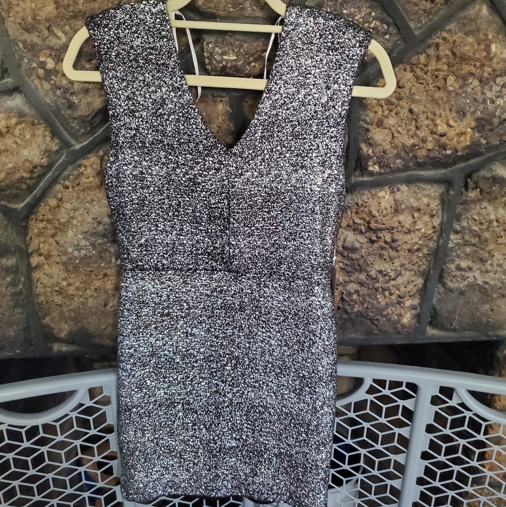 Black and Silver Foil/Sparkle Bodycon Dress